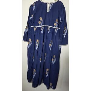 Boho Floral Cotton Long Dress Deep Indigo Blue Womens XL Better Living